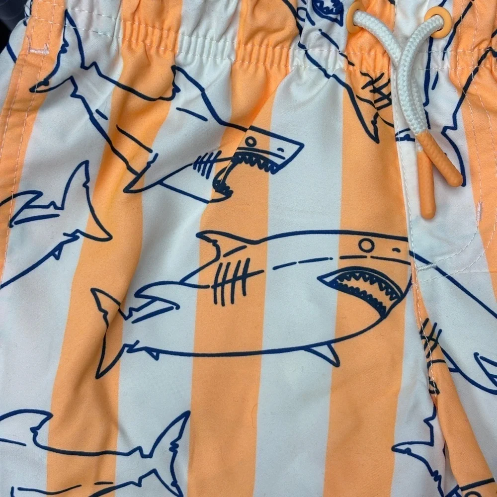 NWT Cat & Jack Irish Twin 4/5yo & 6/7yo JAWS Orange & White Striped Swim Shorts